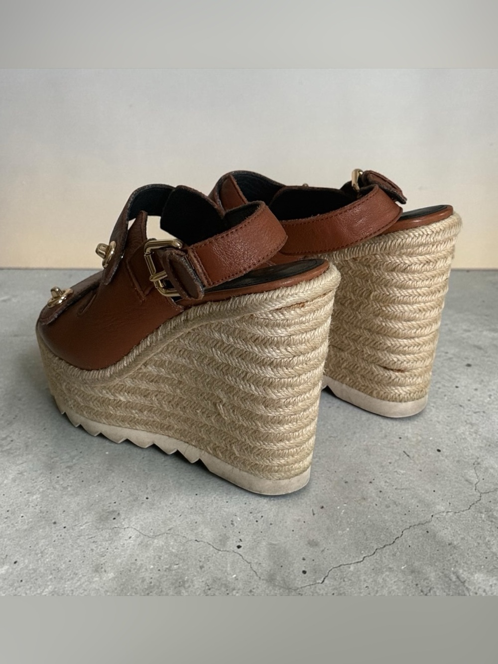 Coach Cognac Brown Leather Espadrille Platform Wedge Sandals! Size 6 EUC!! - Picture 7 of 13